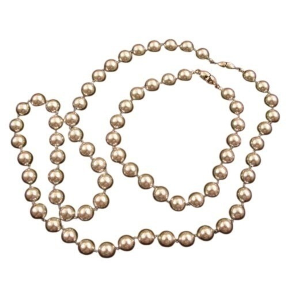 Signed Monet Vintage Metallic Silver‎ Pearl Bracelet Necklace Set *20"-8"
